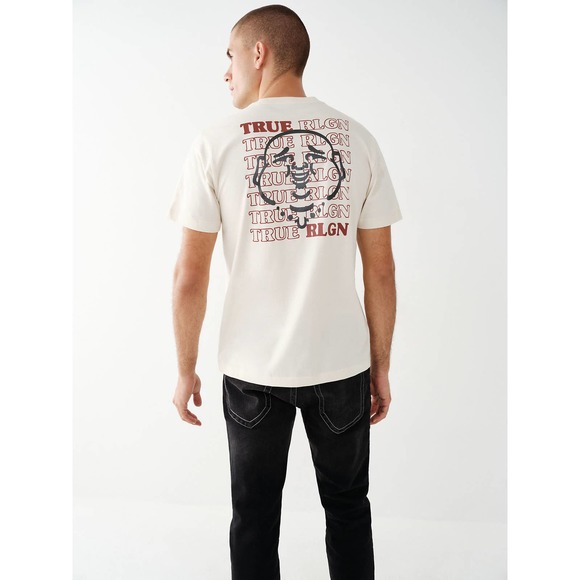 True Religion Men's Repeat TR Buddha Graphic Logo Tee T-Shirt - Birch - Picture 1 of 5